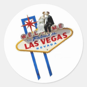 Brud- & brudgumsitta på Las Vegas undertecknar Runt Klistermärke