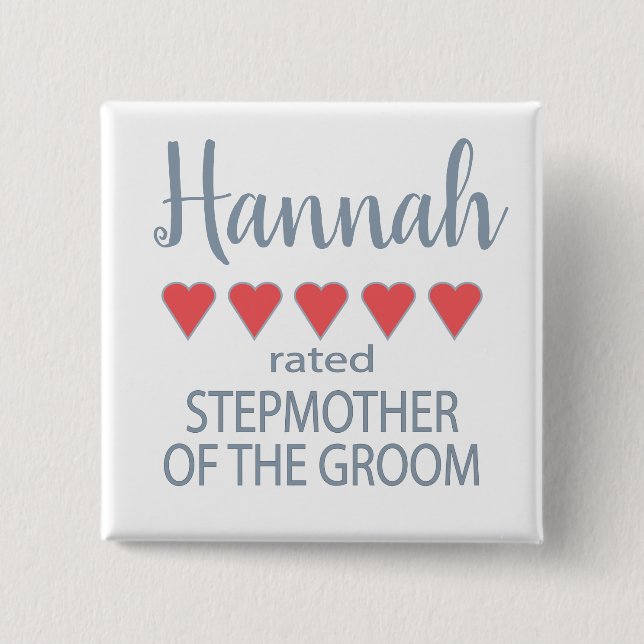 Brud & brudpartaj 5 hjärtas styvmor till brudgumme knapp (Framsida)