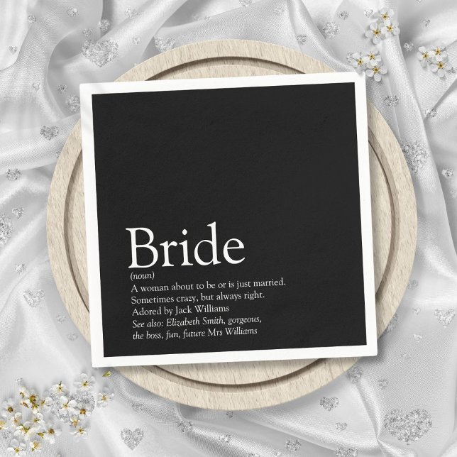Brud Definition Bröllopsfest Svart och Vitt Pappersservett (Bride Definition Bridal Shower Black and White Napkins)