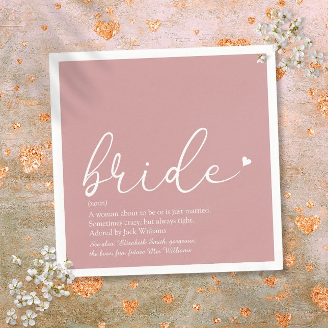 Brud Definition Brud Shower Rosenskär Skript Pappersservett (Bride Definition Bridal Shower Blush Pink Script Napkins)