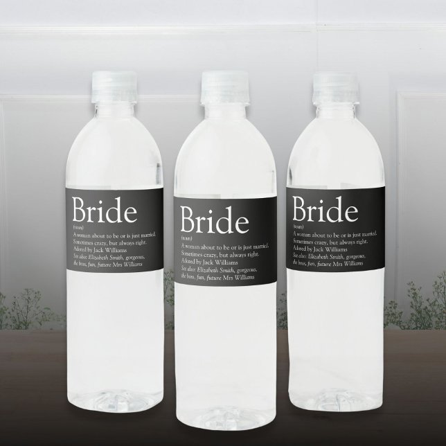 Brud Definition Brudfest Bröllop Vattenflaskor Etikett (Bride Definition Bridal Shower Wedding Water Bottle Label)