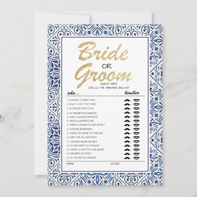 Brud eller brudgum spel fullt redigerbar kort (Framsida)