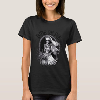 Brud eller dö Bachelorette Goth bröllopsfest skele T Shirt