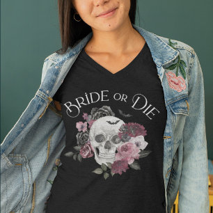 Brud eller dö Blommig Skalle Chic Gotisk Möhippa T Shirt