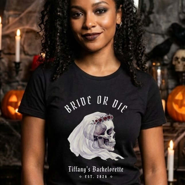 Brud eller dö skelettskalle Halloween möhippa T Shirt (Skapare uppladdad)