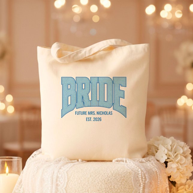 BRUD Falskt glitter universitets- förlovnings- brö Tygkasse (Personalize with names, dates, locations or events)