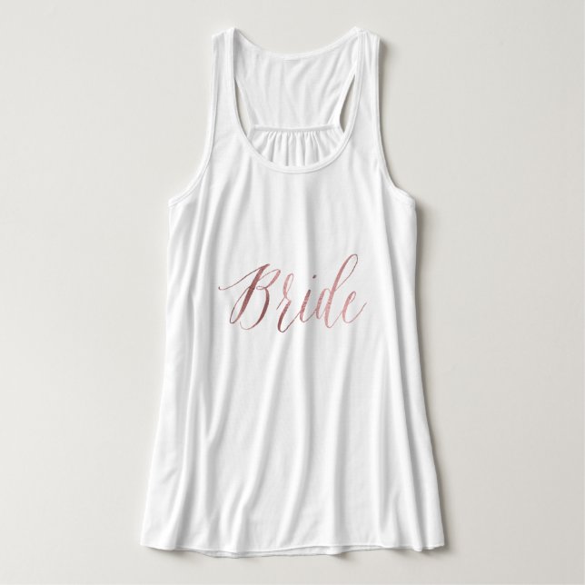 Brud/Falskt roséguld/Modernt penselskrift Linne Med Racerback (Design framsida)