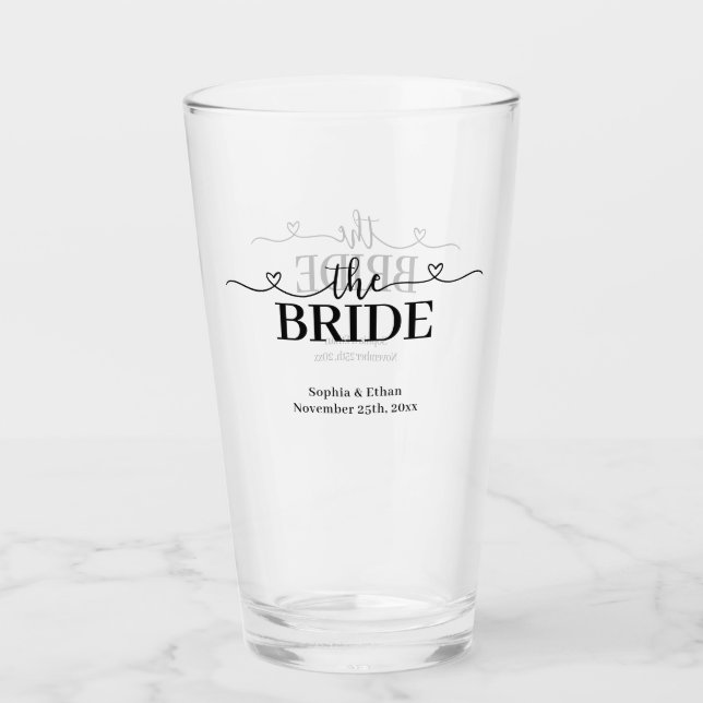 Brud Fancy Script med Hjärtan Bröllop Glaskopp (Framsida)