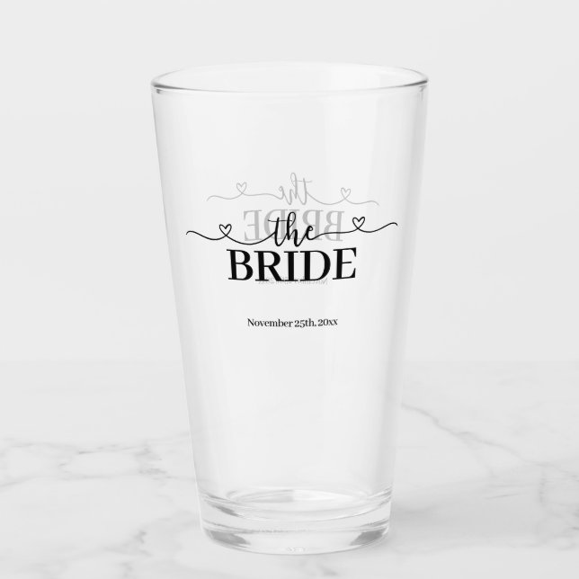 Brud Fancy Script med Hjärtan Bröllop Glaskopp (Framsida)