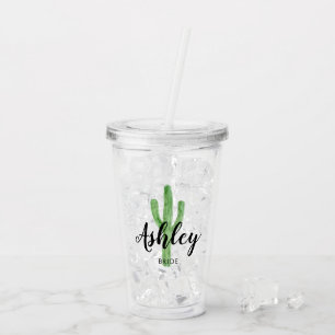 Brud för vattenfärgkaktuspersonlig take away mugg