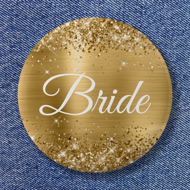 Brud Glittrig Guld Folie Knapp (Bride Glittery Gold Foil Button)