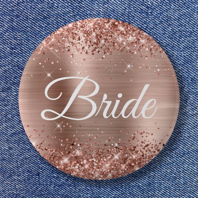 Brud Glittrig Roséguld Folie Knapp (Bride Glittery Rose Gold Foil Button)