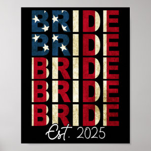 Brud Groom Est. 2025 USA Flag Just Married Par Poster