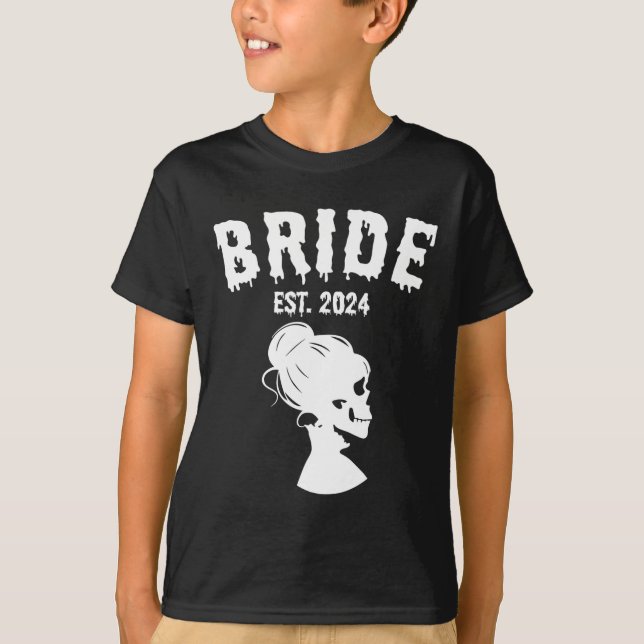 Brud Groom Skelett Par Matchande Bröllopshall T Shirt (Framsida)