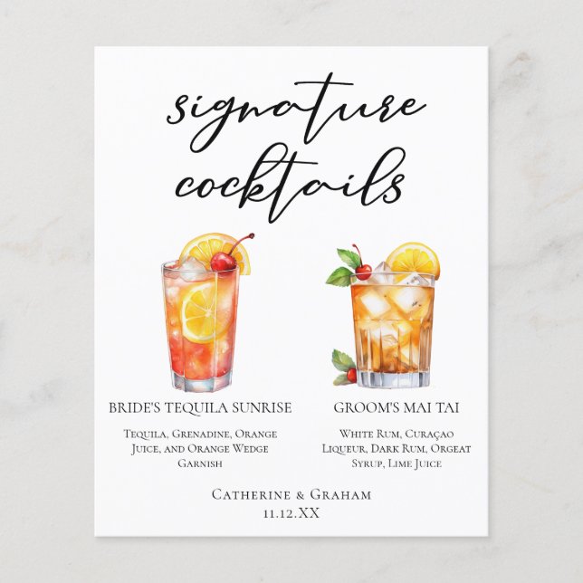 Brud Groom Strand Bröllop Signatur Drink Meny (Framsida)