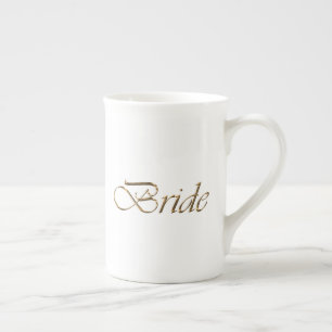 Brud, gul elegant chic vit skrift benporslin mugg