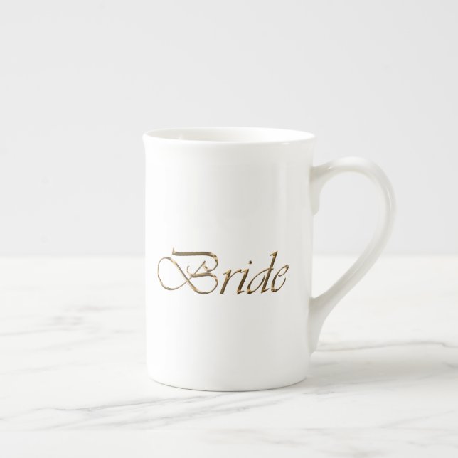 Brud, gul elegant chic vit skrift benporslin mugg (Höger)