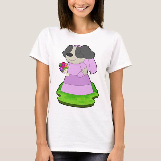 Brud Hund Bukett Bröllop T Shirt (Framsida)