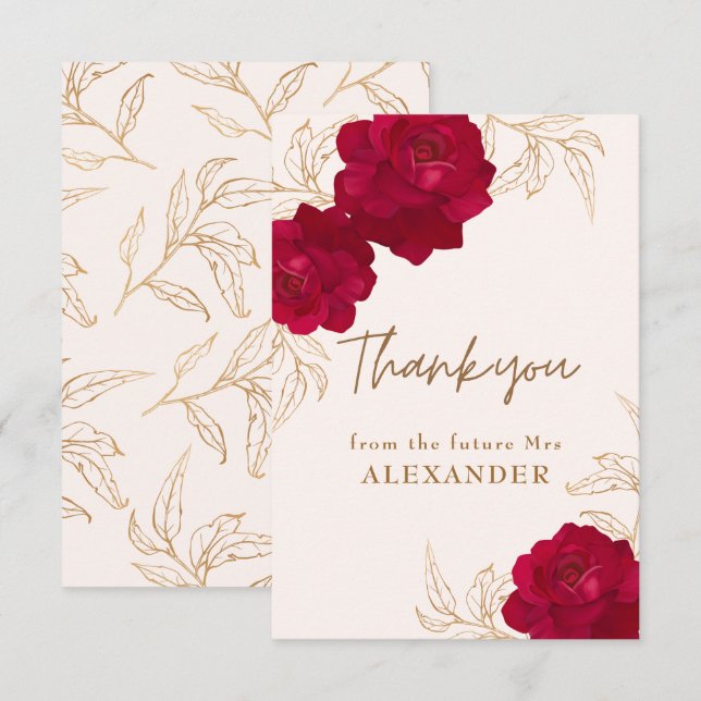 Brud i blom  blommig bröllopsfest välkomstskylt tack kort (Fram/baksida)