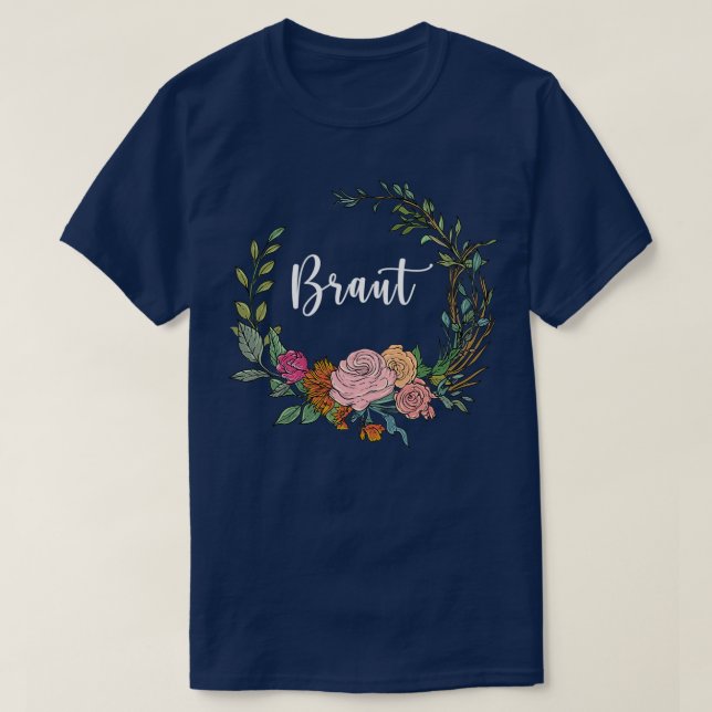 Brud i blomsterkrans bröllop boho stil eucalyptus t shirt (Design framsida)