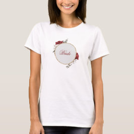 Brud i burgunderfärgad rosa & vita rosor t shirt