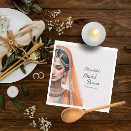Brud i Lehenga Choli Etnisk Indisk Bröllopsfest Pappersservett
