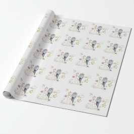 Brud i rodnad i blomning jublar brud & brudgum presentpapper