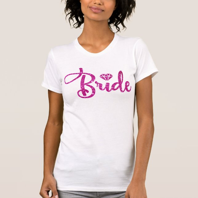 Brud i rosa glitter Bröllopsfest för brud Bröllop T Shirt (Framsida)