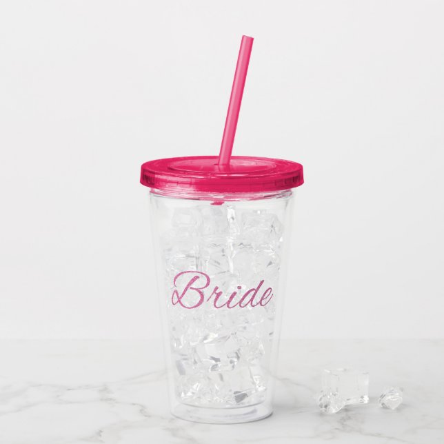 Brud i rosa glitterrosa bröllop take away mugg (Baksida Ice)