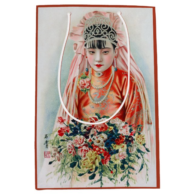 Brud i rött på kinesiskt bröllop i Shanghai (Framsidan)