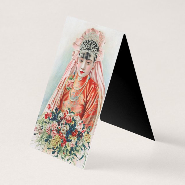 Brud i rött på kinesiskt bröllop i Shanghai Kort (Baksida)