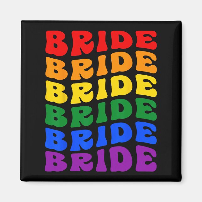 Brud Lgbt Groovy Regnbågsflagga Senterparty  Magnet (Framsidan)