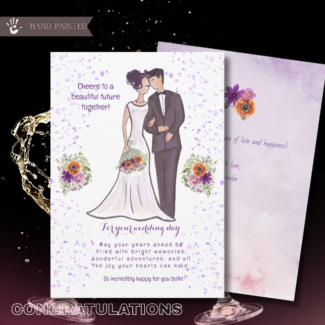  Brud och brudgum akvarell bröllopskongratulation Julkort (Bride and Groom Watercolor Wedding Congratulation Holiday Card)