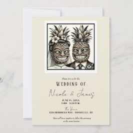 Brud och brudgum Aloha Ananas Tiki Huvud Bröllop Inbjudningar