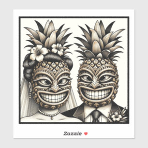 Brud och brudgum Aloha Pineapple Tiki Head Bröllop Klistermärken