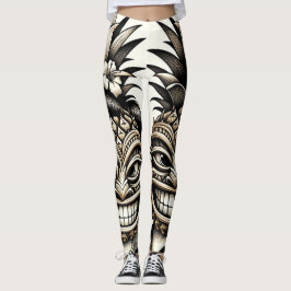 Brud och brudgum Aloha Pineapple Tiki Head Bröllop Leggings