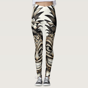 Brud och brudgum Aloha Pineapple Tiki Head Bröllop Leggings