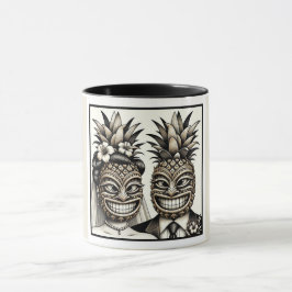 Brud och brudgum Aloha Pineapple Tiki Head Bröllop Mugg