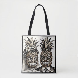 Brud och brudgum Aloha Pineapple Tiki Head Bröllop Tygkasse