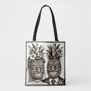 Brud och brudgum Aloha Pineapple Tiki Head Bröllop Tygkasse