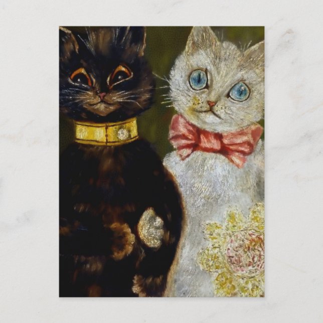 “Brud och brudgum” av Louis Wain Vykort (Framsida)