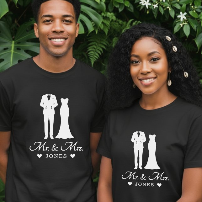 Brud och brudgum Bröllopskläder Nygifta par T Shirt (Mr & Mrs Wedding Dress Tuxedo Newlywed Couple T-Shirt
)
