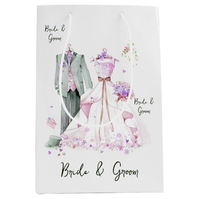 Brud och brudgum bröllopsklänning & kostym (Framsidan)