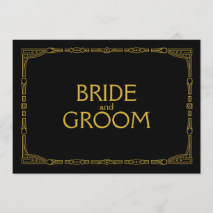 "Brud och Brudgum" Guld Art Deco Stil Vigselskylt Inbjudningar