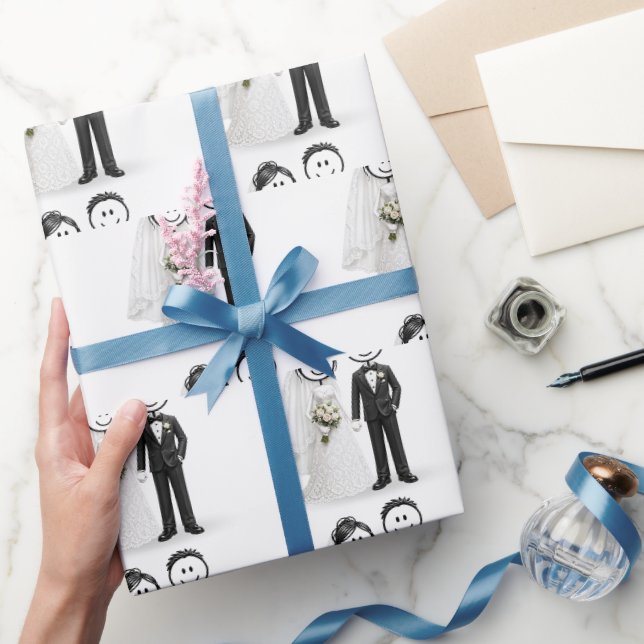 Brud och brudgum i stickfigur på bröllop presentpapper (Gifting)