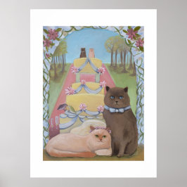 Brud och brudgum kattkonsttryck för bröllop poster