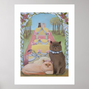 Brud och brudgum kattkonsttryck för bröllop poster