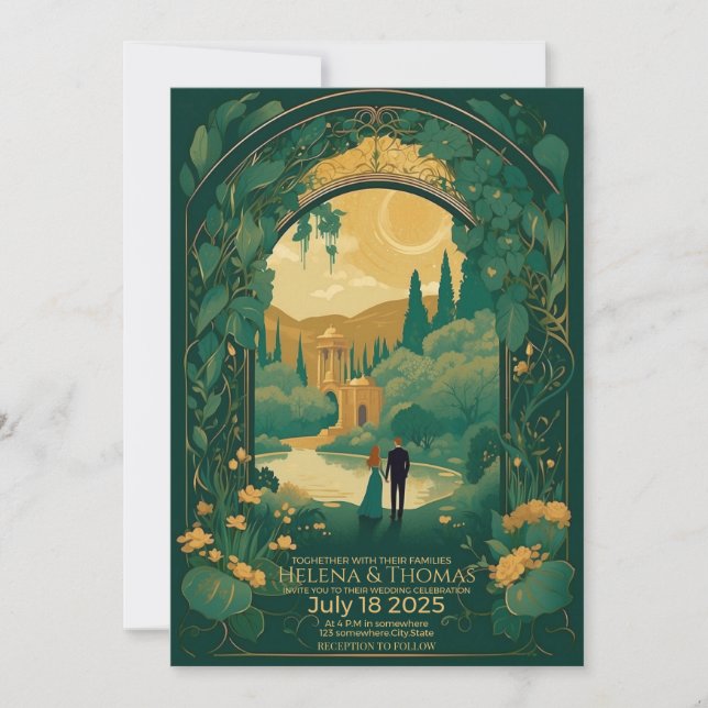 Brud och brudgum med brunt hår  inbjudningar (Framsida)