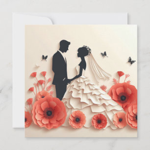 Brud och brudgum papper konst med blommor inbjudningar