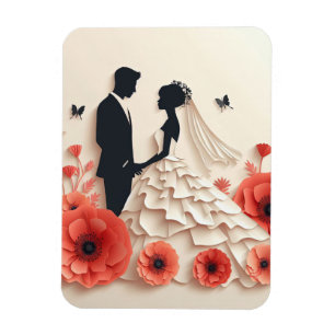 Brud och brudgum papper konst med blommor magnet